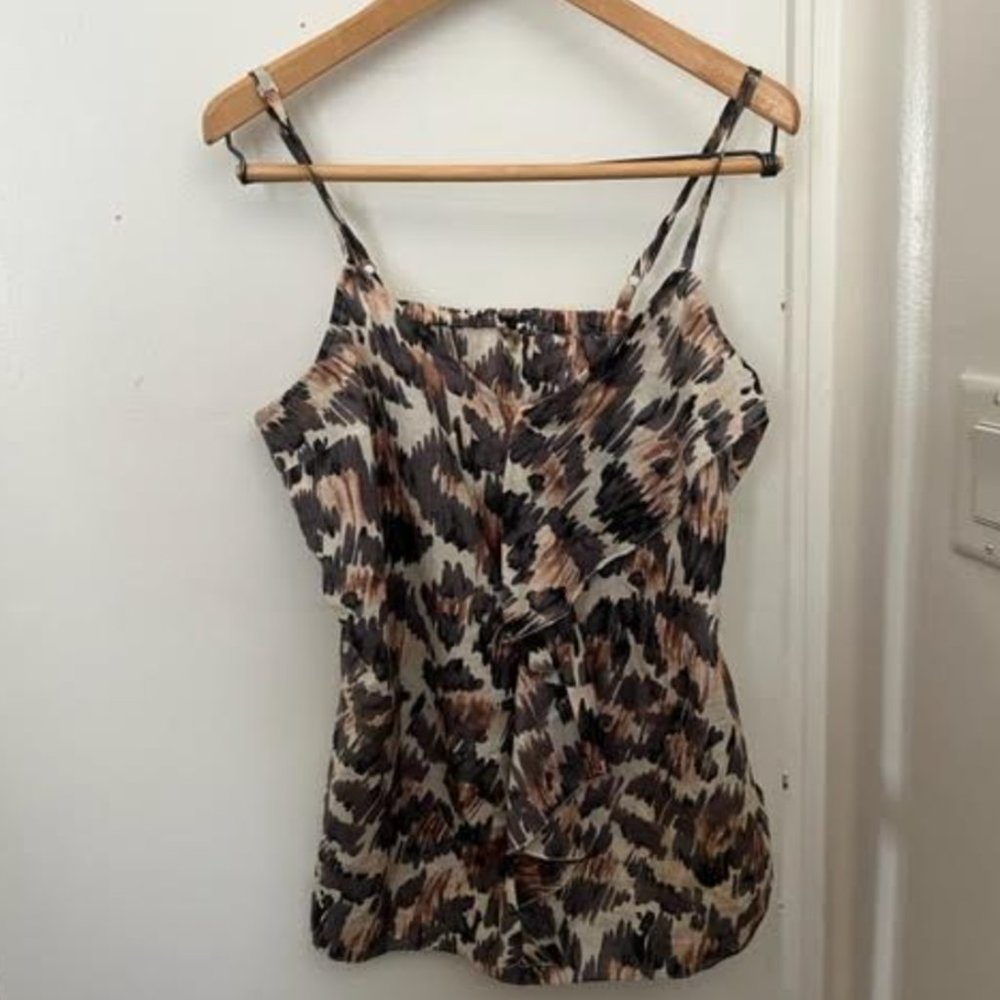 7 For All Mankind Animal Print ruffled silk blend cami